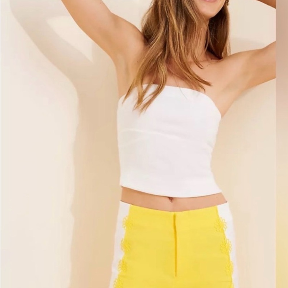 Maeve Surf City Lemon High-Waist Lace-Trim Shorts